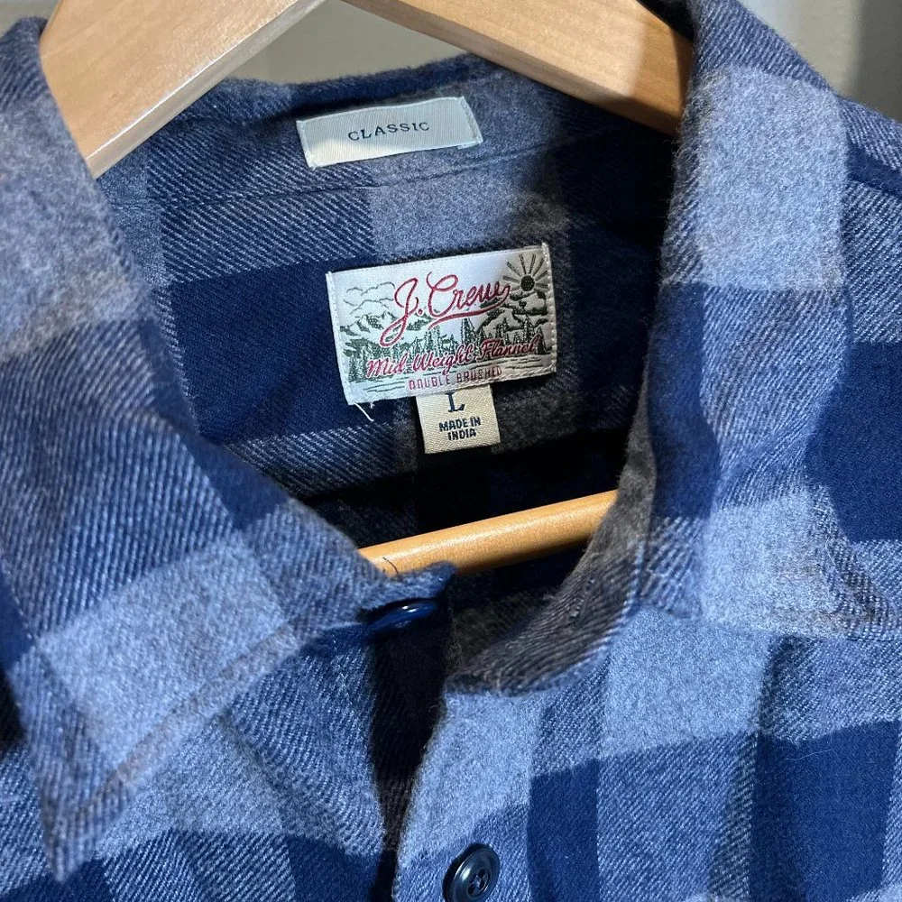 J.Crew Midweight flannel workshirt Blue/Grey BUFFALO CHECK Classic Fit - Large - Picture 1 of 3